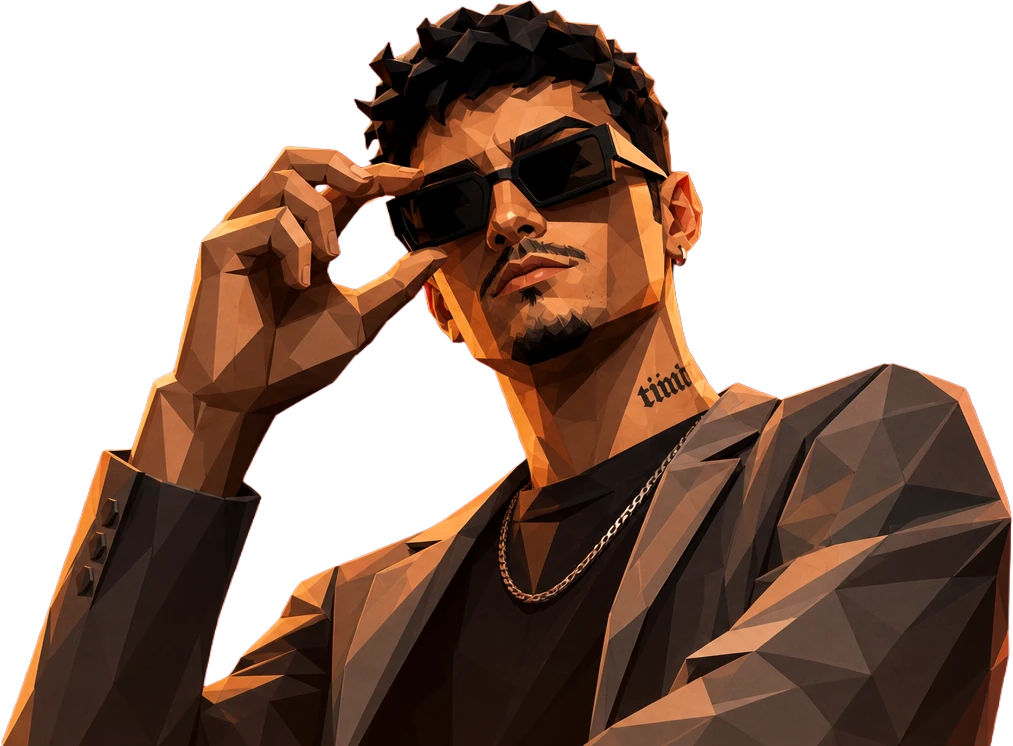 Ilustração low poly de Victor ajustando os óculos escuros